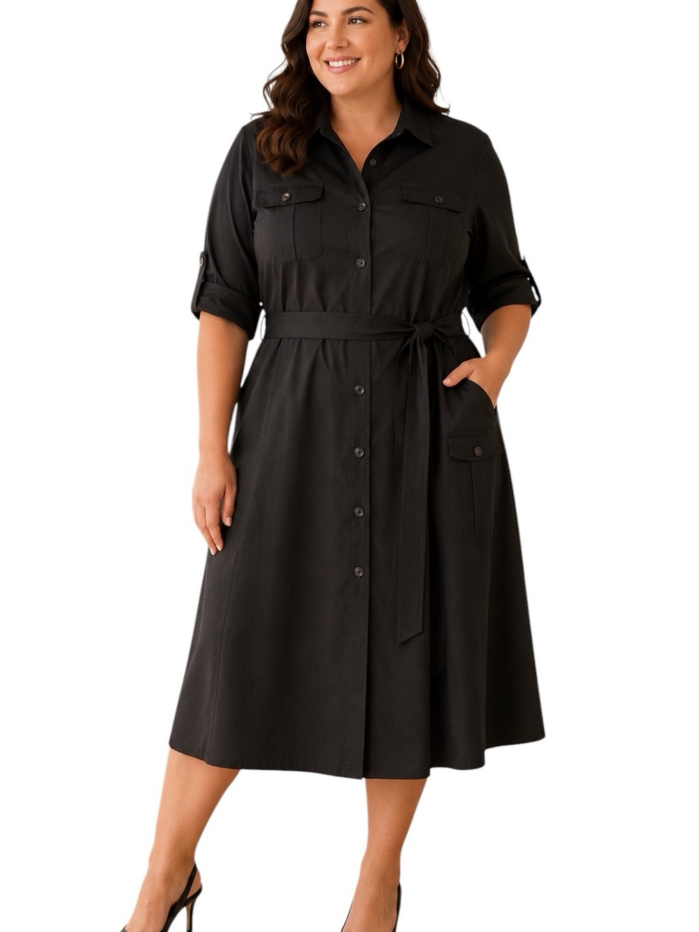 Lafayette 148 New York Black Shirt Dress Size 16 100% Cotton Office Spring Chic